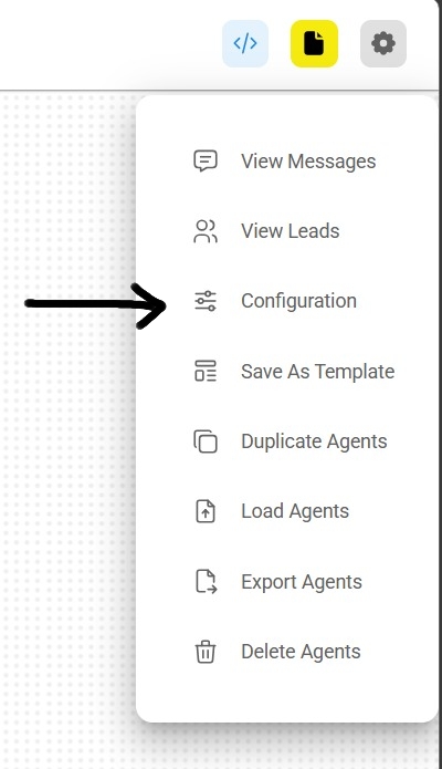 Screenshot of user clicking in the configuration menu